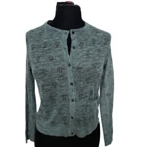 Hoss Intropia by Anthropologie Palm Tree Linen Blend Semi Sheer Cardigan Sweater